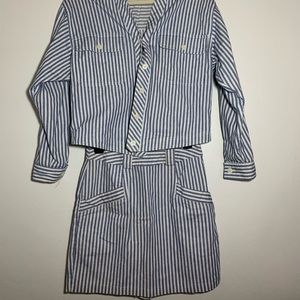 Striped denim matching skirt jacket co-odd set